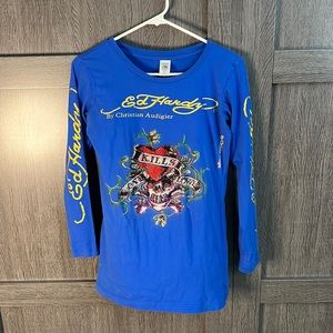 Authentic Ed Hardy blue long sleeve shirt